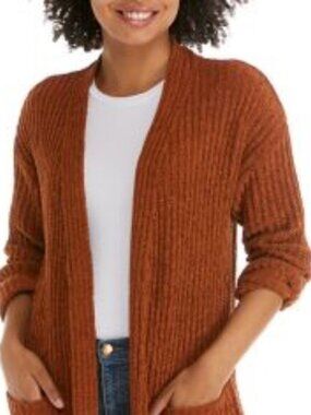 Pink Rose Chenille Cardigan, Women Large, Brown